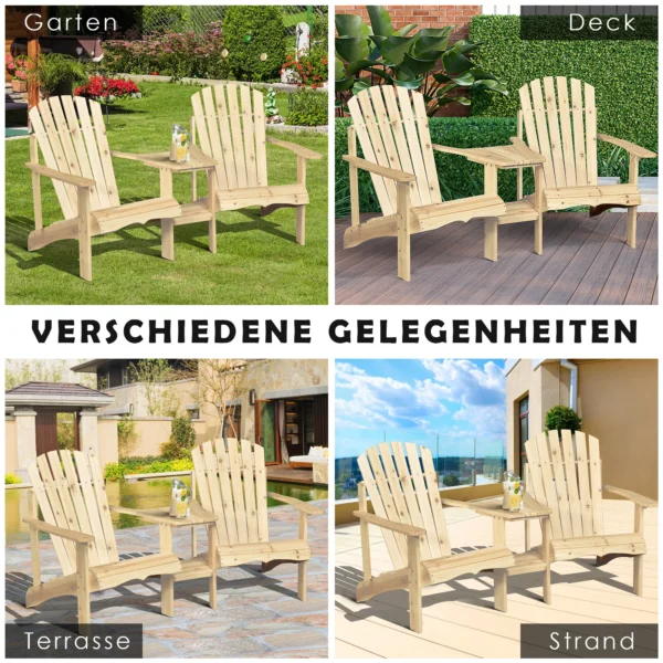 Outsunny adirondack tuinstoel met tafel en parasolgat 2 zits tuinset tuinmeubelen voor balkon van massief hout in natuur 178 x 87 x 92 cm 8