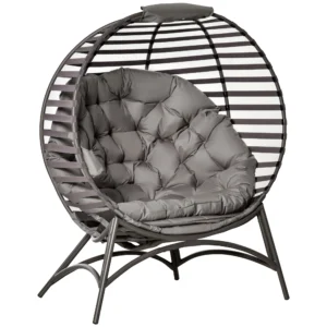 Papasan tuinstoel 2 manden kussen ovaal loungestoel opvouwbaar balkon terras zandbruin staal 118x75x139cm 1