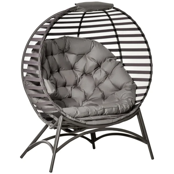 Papasan tuinstoel 2 manden kussen ovaal loungestoel opvouwbaar balkon terras zandbruin staal 118x75x139cm 1