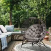 Papasan tuinstoel 2 manden kussen ovaal loungestoel opvouwbaar balkon terras zandbruin staal 118x75x139cm 2