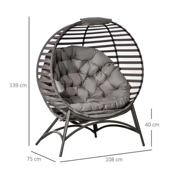 Papasan tuinstoel 2 manden kussen ovaal loungestoel opvouwbaar balkon terras zandbruin staal 118x75x139cm 4