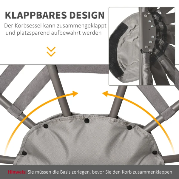 Papasan tuinstoel 2 manden kussen ovaal loungestoel opvouwbaar balkon terras zandbruin staal 118x75x139cm 7