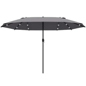 Parasol 440 x 260 cm met led verlichting, dubbele parasol met handslinger, ovale terrasparasol van metaal, donkergrijs 1