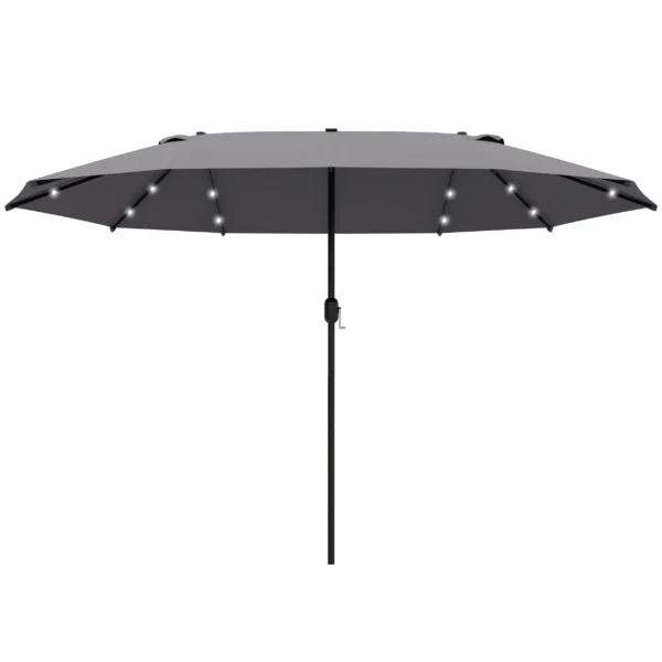 Parasol 440 x 260 cm met led verlichting, dubbele parasol met handslinger, ovale terrasparasol van metaal, donkergrijs 1