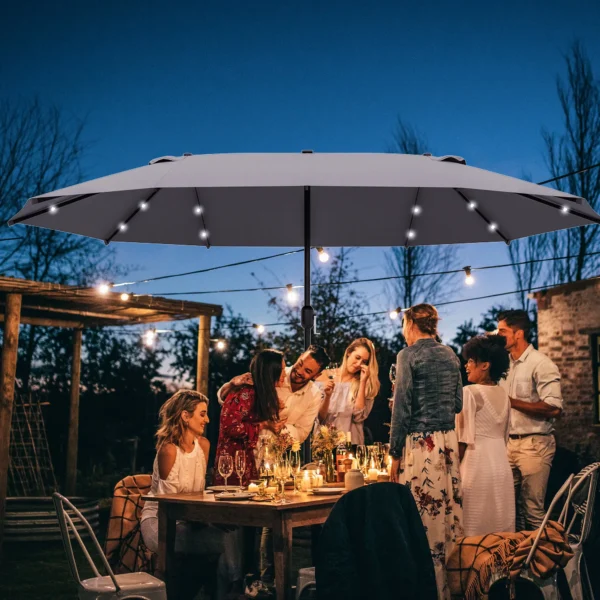 Parasol 440 x 260 cm met led verlichting, dubbele parasol met handslinger, ovale terrasparasol van metaal, donkergrijs 2