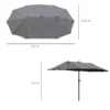 Parasol 440 x 260 cm met led verlichting, dubbele parasol met handslinger, ovale terrasparasol van metaal, donkergrijs 4
