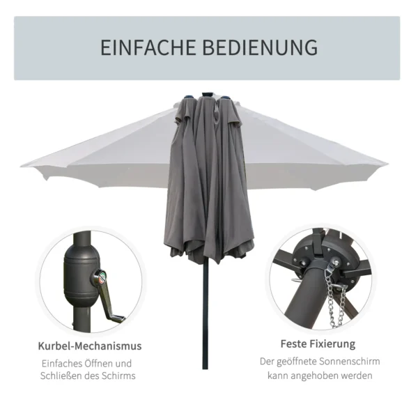 Parasol 440 x 260 cm met led verlichting, dubbele parasol met handslinger, ovale terrasparasol van metaal, donkergrijs 7