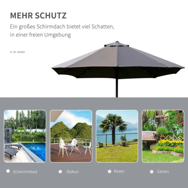 Parasol 440 x 260 cm met led verlichting, dubbele parasol met handslinger, ovale terrasparasol van metaal, donkergrijs 8