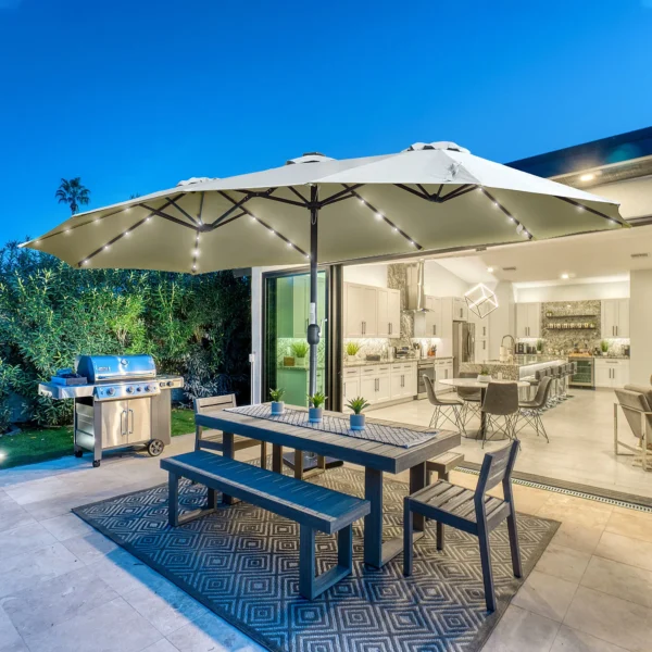 Parasol met led solar 4,5m dubbele parasol tuinparasol ovaal in lichtgrijs zwart voor terras & tuin 2