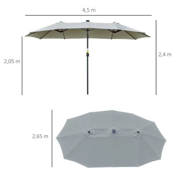 Parasol met led solar 4,5m dubbele parasol tuinparasol ovaal in lichtgrijs zwart voor terras & tuin 4