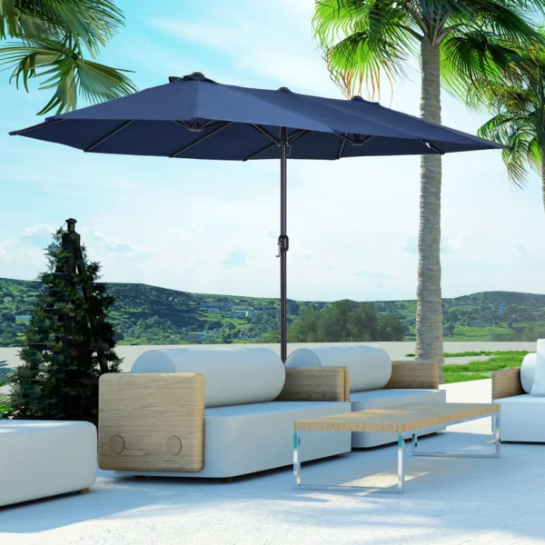 Parasol tuinparasol marktparasol dubbele parasol terrasparasol met handzwengel blauw ovaal 460 x 270 x 240 cm 2