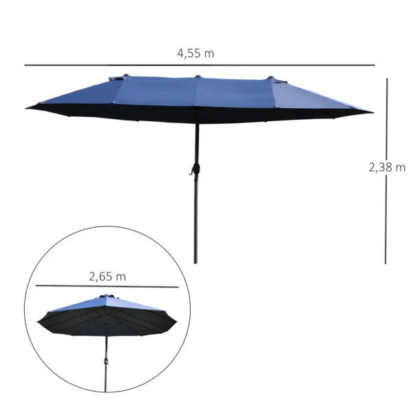 Parasol tuinparasol marktparasol dubbele parasol terrasparasol met handzwengel blauw ovaal 460 x 270 x 240 cm 4