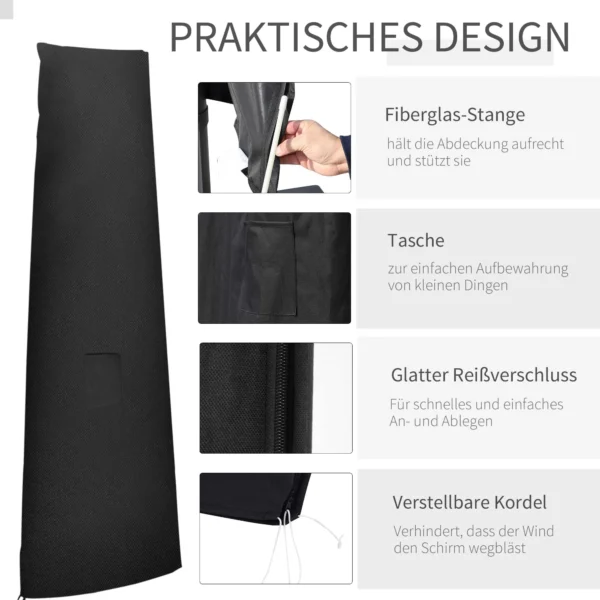 Parasolhoes voor parasol tot Ø400 cm hoes parasolbescherming met rits, tas staaf oxfordstof zwart 6