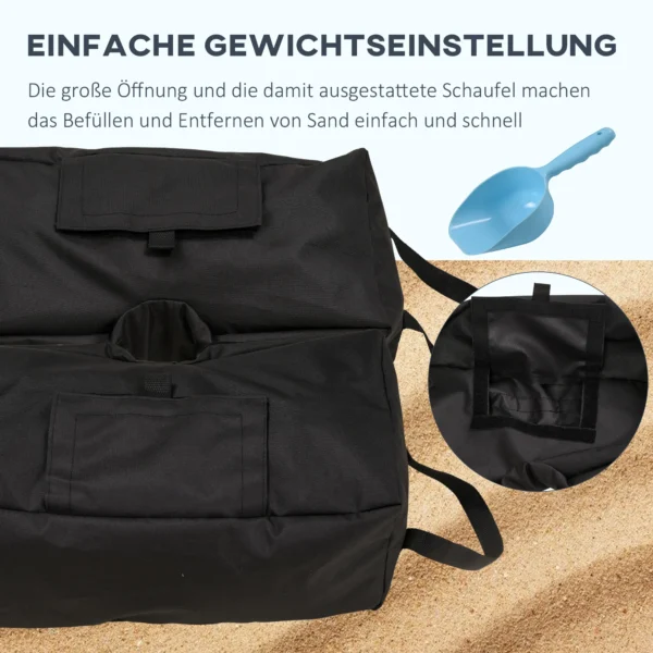 Parasolvoet zandzak marktparasolvoet, 2x vulbare zakken 50kg, met schop, zwart 7