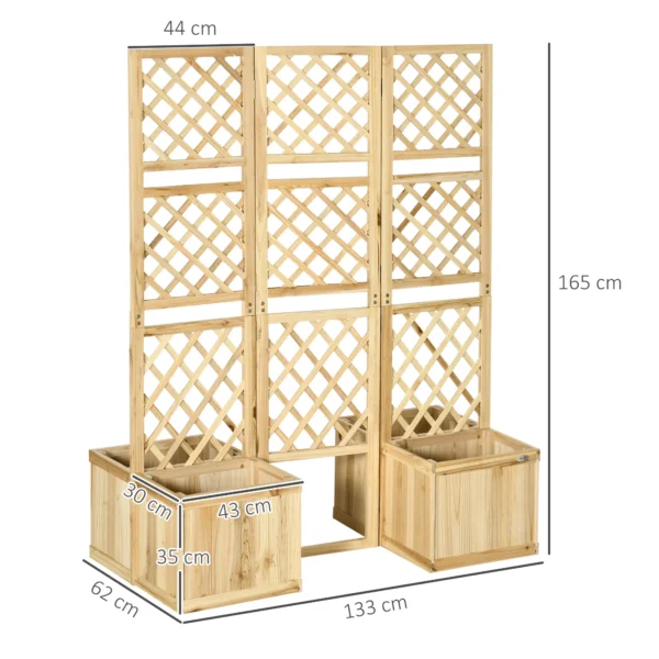 Paravent balkon weerbestendig, 133 x 165 cm, 3 delig, kamerscherm met 4 bloembakken, voor tuin, terras en zwembadgebied, natuurlijke kleur 4