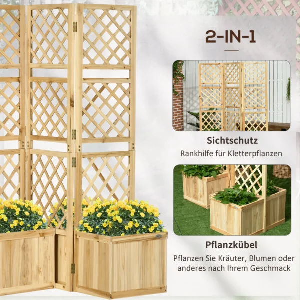 Paravent balkon weerbestendig, 133 x 165 cm, 3 delig, kamerscherm met 4 bloembakken, voor tuin, terras en zwembadgebied, natuurlijke kleur 5