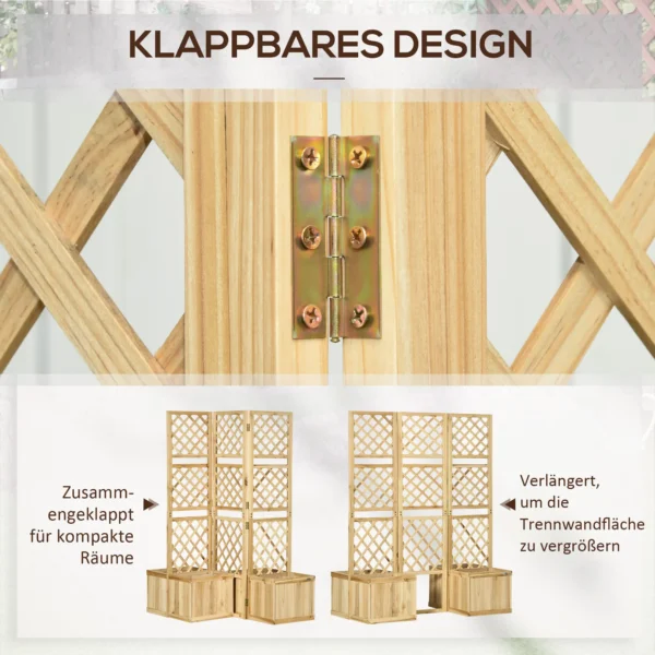 Paravent balkon weerbestendig, 133 x 165 cm, 3 delig, kamerscherm met 4 bloembakken, voor tuin, terras en zwembadgebied, natuurlijke kleur 6
