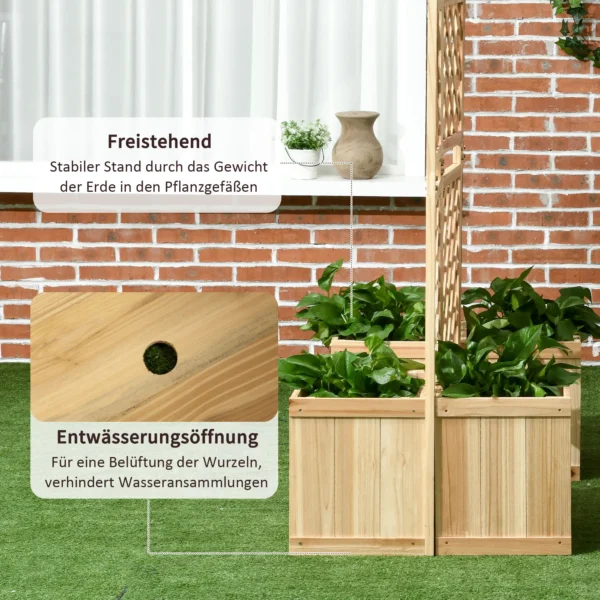 Paravent balkon weerbestendig, 133 x 165 cm, 3 delig, kamerscherm met 4 bloembakken, voor tuin, terras en zwembadgebied, natuurlijke kleur 7