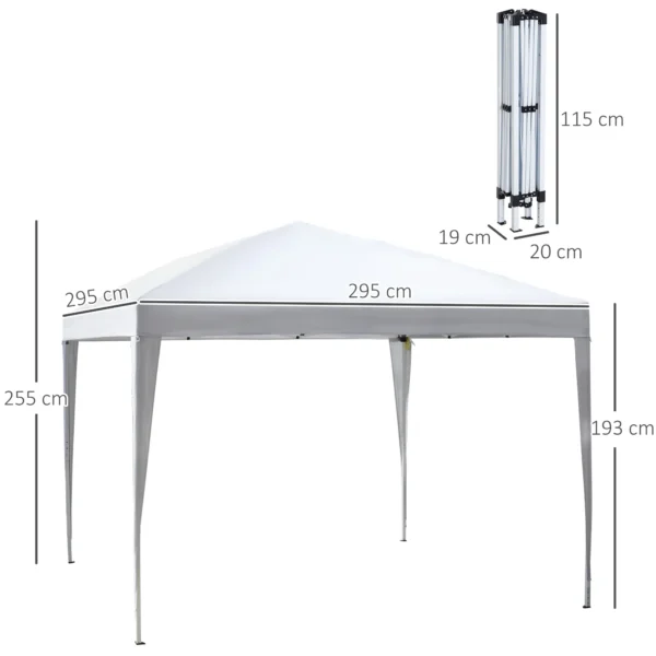 Paviljoen 2,95x2,95m pop up vouwpaviljoen met uv bescherming, opvouwbaar, staal en oxford stof, wit voor tuinfeesten en evenementen 4