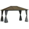 Paviljoen 4x3m tuinpaviljoen gazebo feesttent met zijpanelen en netwanden, pc dak van aluminium in donkergrijs 1