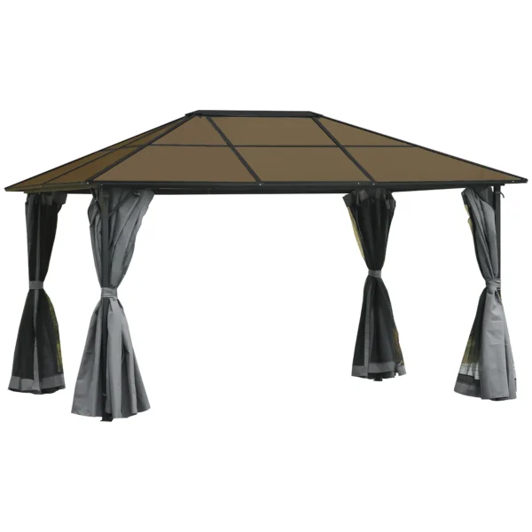 Paviljoen 4x3m tuinpaviljoen gazebo feesttent met zijpanelen en netwanden, pc dak van aluminium in donkergrijs 1