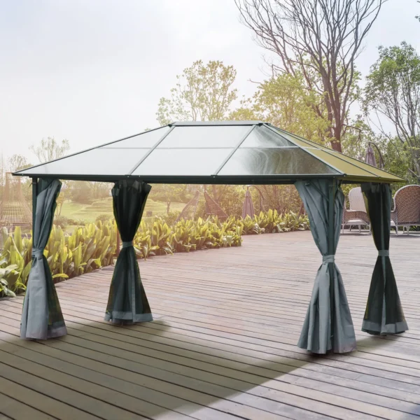 Paviljoen 4x3m tuinpaviljoen gazebo feesttent met zijpanelen en netwanden, pc dak van aluminium in donkergrijs 2