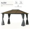 Paviljoen 4x3m tuinpaviljoen gazebo feesttent met zijpanelen en netwanden, pc dak van aluminium in donkergrijs 5