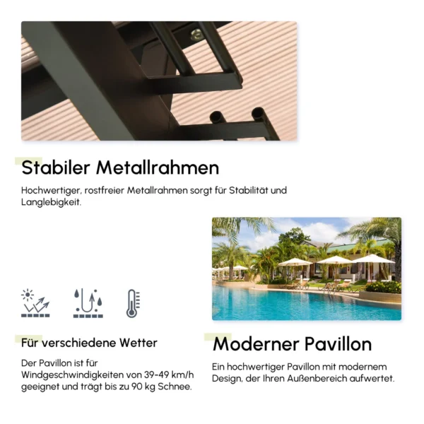 Paviljoen 4x3m tuinpaviljoen gazebo feesttent met zijpanelen en netwanden, pc dak van aluminium in donkergrijs 7
