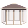 Paviljoen zeshoekig 4x4m met water en uv bestendige hoes, dubbel dak, ventilatieopening, draagtas, polyester beige en khaki 10