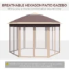 Paviljoen zeshoekig 4x4m met water en uv bestendige hoes, dubbel dak, ventilatieopening, draagtas, polyester beige en khaki 5