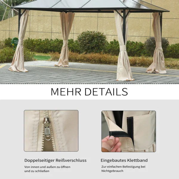Paviljoen zijpanelen 3x3m, 302l x 205h cm, met haken, c ringen, zonder paviljoenframe, robuust, duurzaam, polyester, beige 6