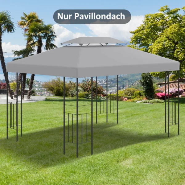 Paviljoendak vervangend dak voor tuinpaviljoen 3x4m gemaakt van polyester in lichtgrijs, weerbestendig & duurzaam 2