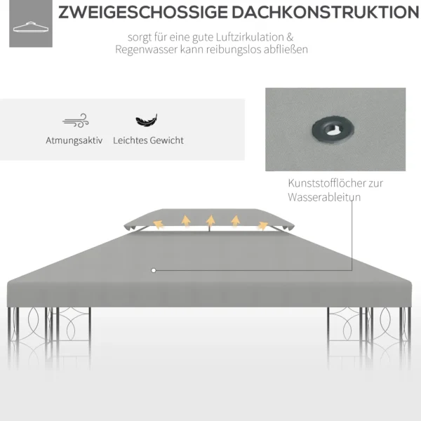 Paviljoendak vervangend dak voor tuinpaviljoen 3x4m gemaakt van polyester in lichtgrijs, weerbestendig & duurzaam 6