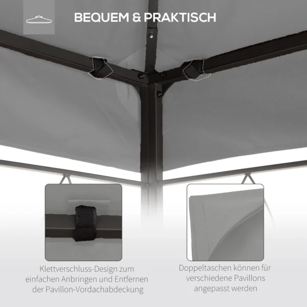 Paviljoendak vervangend dak voor tuinpaviljoen 3x4m gemaakt van polyester in lichtgrijs, weerbestendig & duurzaam 7