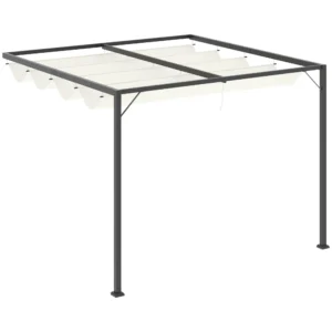 Pergola paviljoen 3 x 3 m tuinpaviljoen bbq paviljoen met stoffen dak terrasoverkapping weerbestendig wand aanbouw metaal polyester crèmewit 1