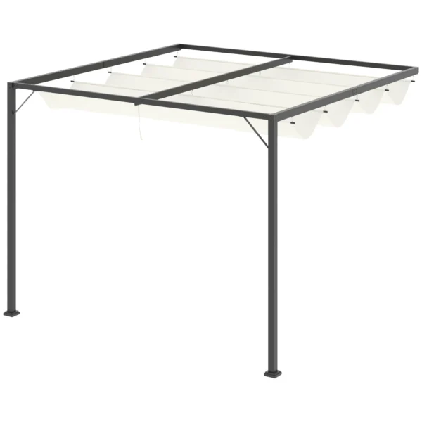 Pergola paviljoen 3 x 3 m tuinpaviljoen bbq paviljoen met stoffen dak terrasoverkapping weerbestendig wand aanbouw metaal polyester crèmewit 10