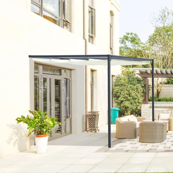 Pergola paviljoen 3 x 3 m tuinpaviljoen bbq paviljoen met stoffen dak terrasoverkapping weerbestendig wand aanbouw metaal polyester crèmewit 2