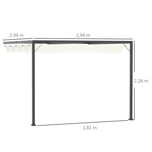 Pergola paviljoen 3 x 3 m tuinpaviljoen bbq paviljoen met stoffen dak terrasoverkapping weerbestendig wand aanbouw metaal polyester crèmewit 4