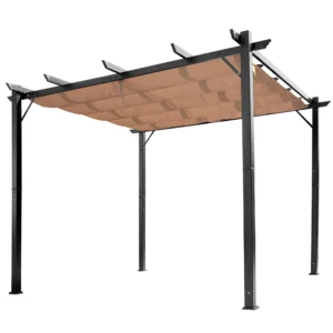 Pergola paviljoen 3 x 4 m met verstelbaar stoffen dak van aluminium, zonwering overkapping voor terras en tuin in grijs en bruin 1