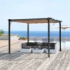 Pergola paviljoen 3 x 4 m met verstelbaar stoffen dak van aluminium, zonwering overkapping voor terras en tuin in grijs en bruin 2