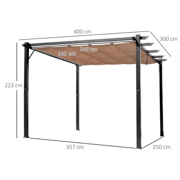 Pergola paviljoen 3 x 4 m met verstelbaar stoffen dak van aluminium, zonwering overkapping voor terras en tuin in grijs en bruin 4
