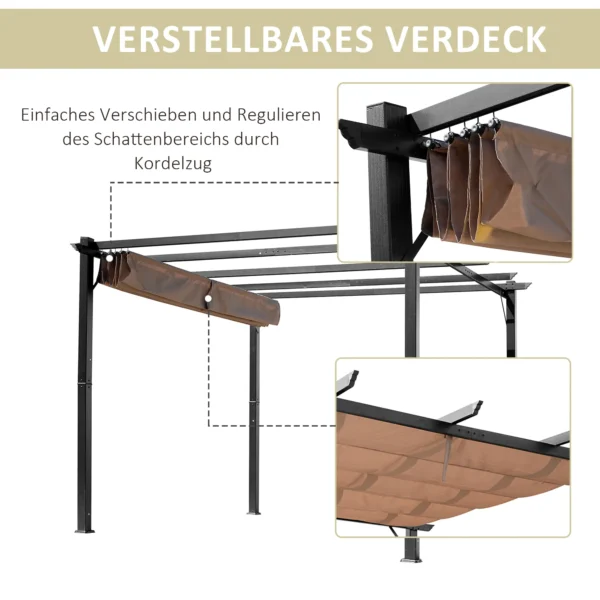 Pergola paviljoen 3 x 4 m met verstelbaar stoffen dak van aluminium, zonwering overkapping voor terras en tuin in grijs en bruin 5