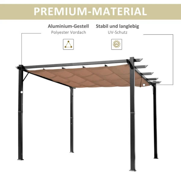 Pergola paviljoen 3 x 4 m met verstelbaar stoffen dak van aluminium, zonwering overkapping voor terras en tuin in grijs en bruin 6
