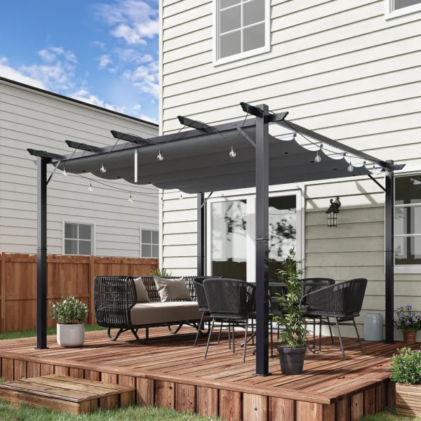 Pergola paviljoen terrasoverkapping met schuifdak, tuin, aluminium, antraciet+donkergrijs, 3x3x2,23m 2