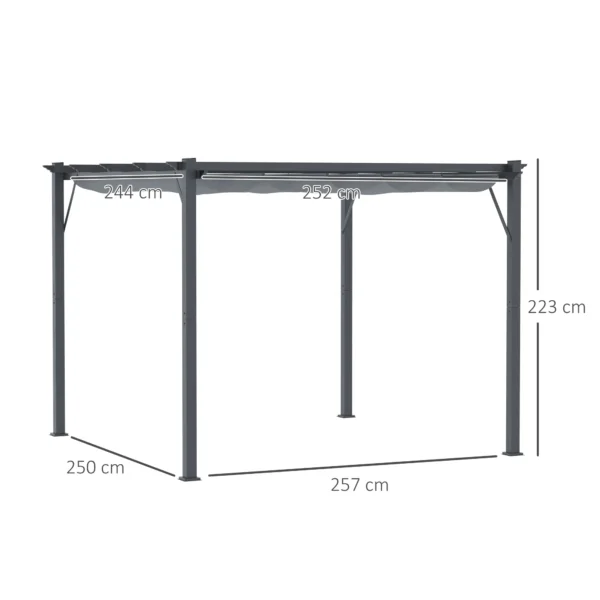 Pergola paviljoen terrasoverkapping met schuifdak, tuin, aluminium, antraciet+donkergrijs, 3x3x2,23m 4