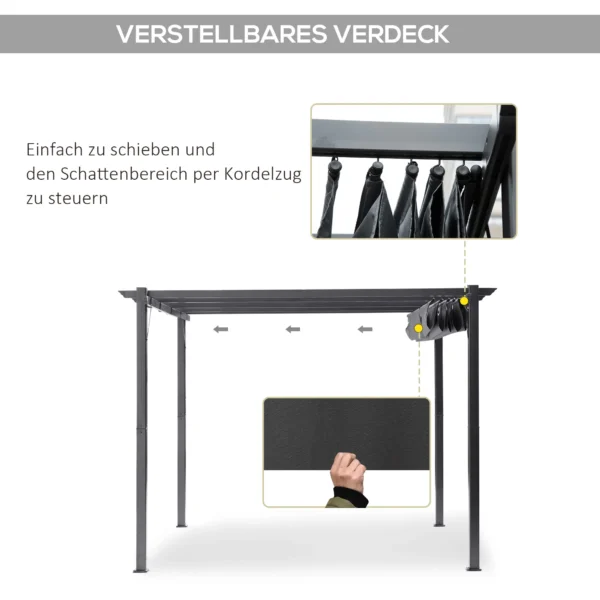 Pergola paviljoen terrasoverkapping met schuifdak, tuin, aluminium, antraciet+donkergrijs, 3x3x2,23m 5