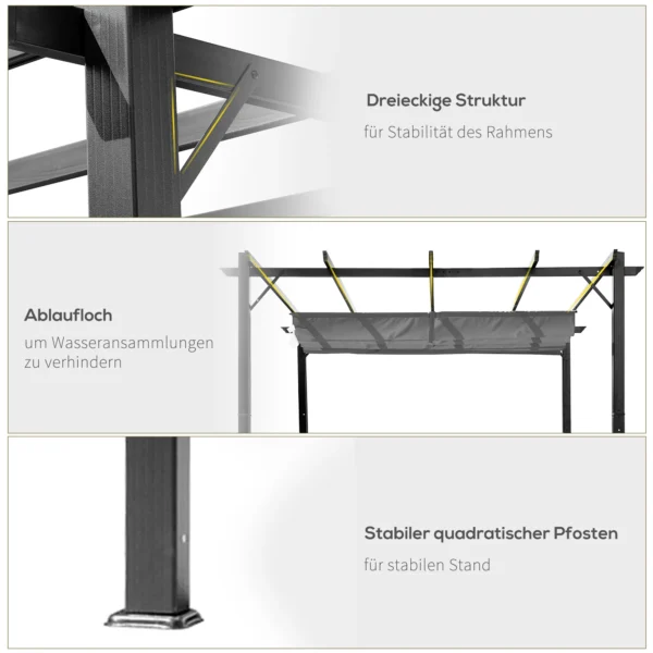 Pergola paviljoen terrasoverkapping met schuifdak, tuin, aluminium, antraciet+donkergrijs, 3x3x2,23m 7