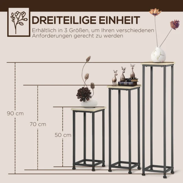 Plantenstandaard set 3 delig bloemenkruk & bloempothouder van staal zwart en natuur voor tuin & balkon 5