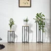Plantenstandaard set 3 delig bloemenkruk & bloempothouder van staal zwart en natuur voor tuin & balkon 9