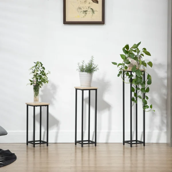 Plantenstandaard set 3 delig bloemenkruk & bloempothouder van staal zwart en natuur voor tuin & balkon 9
